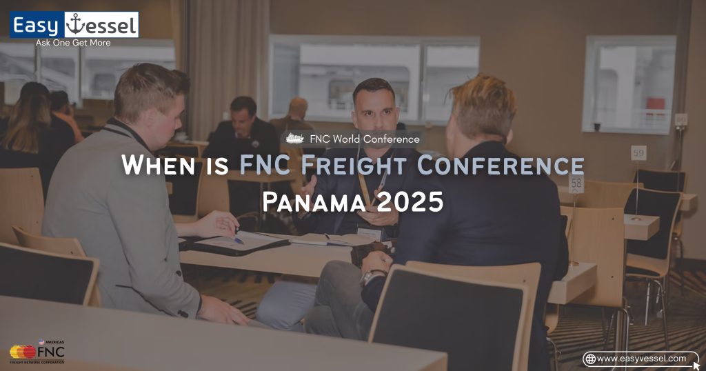 Attendees networking at FNC Americas Freight Conference 2025 in Panama at JW Marriott, discussing global logistics and freight forwarding opportunities.